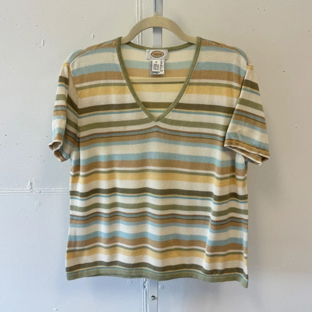 Vintage Talbot Set Striped Pastel Cardigan T-shirt 2 Piece Matching Set Neutral